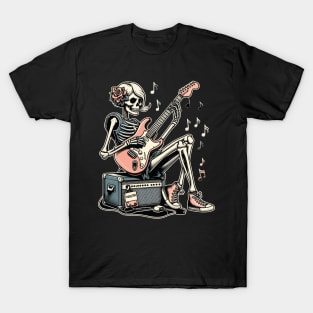 rock and roll skeleton girl T-Shirt